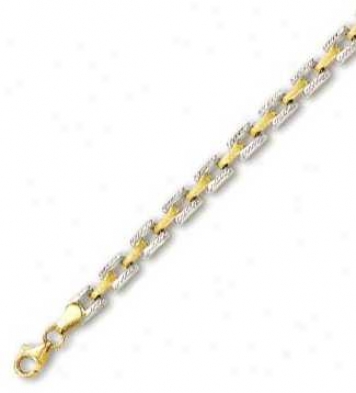 14k Two-tone Link Station Bracelet - 7.25 Inch