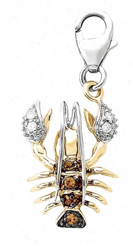 14k Two-tone Lobster Orange Sapphire And Diamond Charm