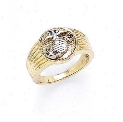 14k Two-tone Marine Corps Mens Ring