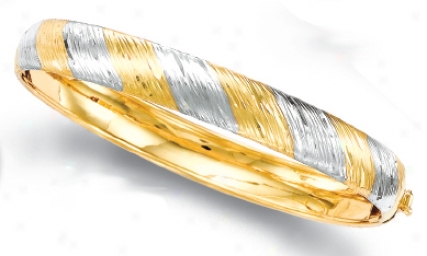 14k Two-tone Matt Finish Design Bangle Bracelet - 7.25 Inch