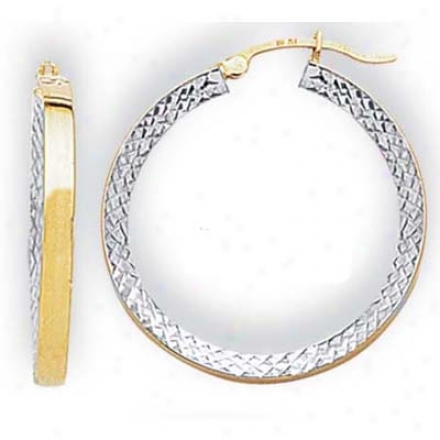 14k Two-tone Medium Diamond-cut Hoop Earrings