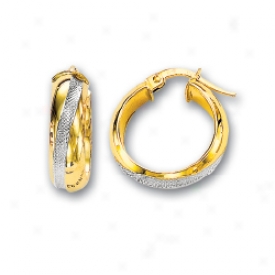 14k Two-tone Middle Hoop Earrings