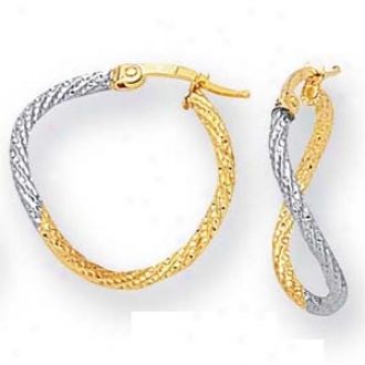 14k Two-tone Medium Twisted Desihn Hoop Earrings