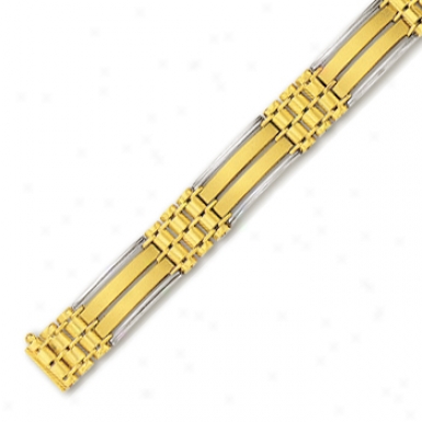 14k Two-yone Mens Link Bracelet - 8 Inch