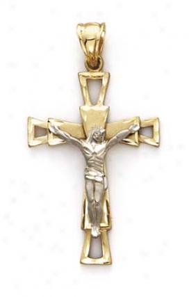 14k Two-tone Unsettled End Crucifix Pendant
