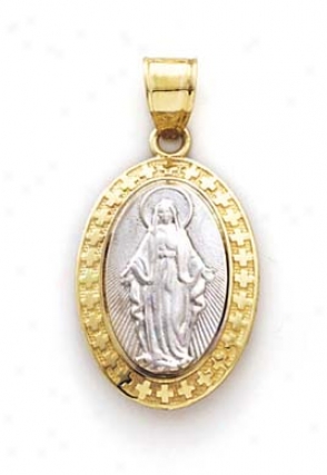 14k Two-tone Oval Mary Pendant