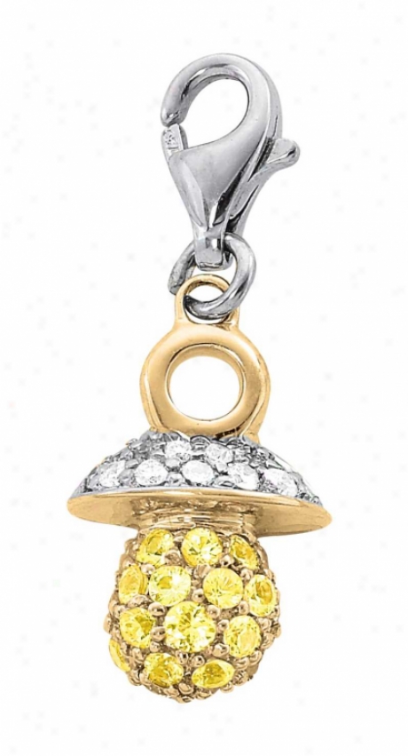 14k Two-tone Pacifier Yellow Sapphire And Diamond Charm