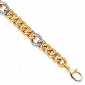 14k Two-tone Pave-set Connect Lobster Claw Bracelet - 7.25 Inch