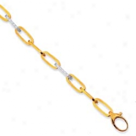 14k Two-tone Pave-set Link Lobstre Claw Bracelet - 7.5 Inch