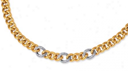 14k Two-tone Pave-set Link Lobster Claw Necklace - 18 Inch