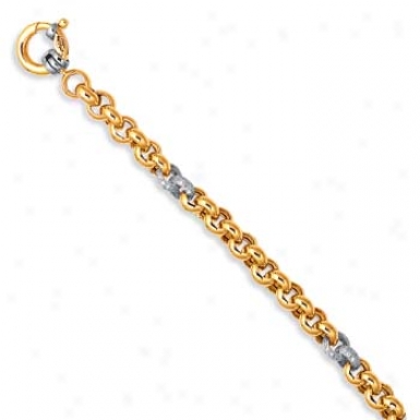 14k Two-tone Pave-set Rolo Link Spring Bracelet - 7.75 Inch