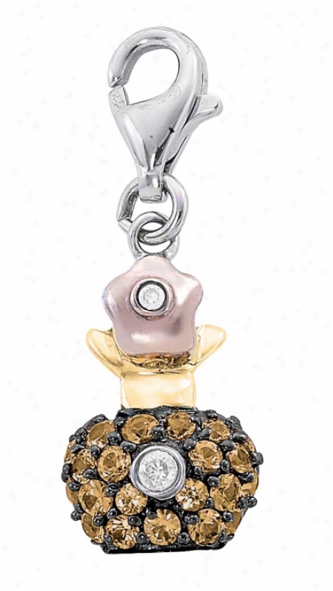 14k Two-tone Perfume Bot. Orange Sapphire And Diamond Charm