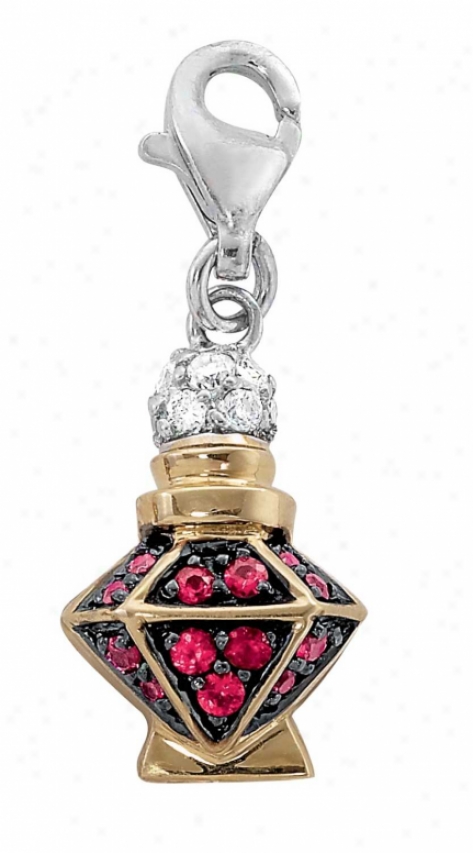 14k Two-tone Perfume Bottle 1.5 Mm Ruby And Diamond Charm