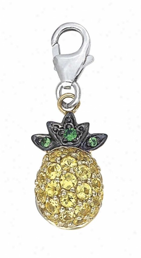 14k Two-tone Pineapple Round 1.5 Mm Yellow Sa0phire Charm