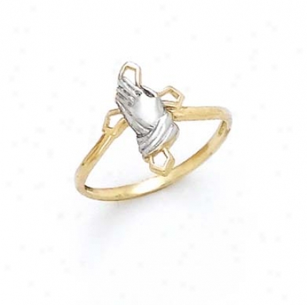 14k Two-tone Praying Hands Cross Ring