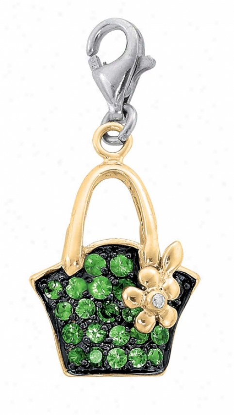 14k Two-tone Purse 1.5 Mm Green Garnet And Diamond Charm