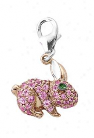 14k Two-tone Rabbit Round 1.5 Mm Pink Sapphire Charm