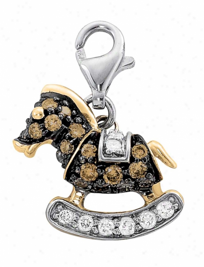 14k Two-tone Rocking Horse Round 1.5 Mm Diamond Charm