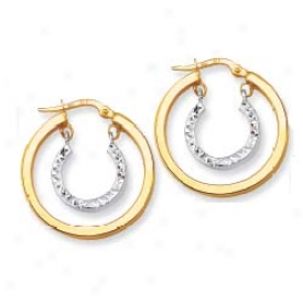 14k Two-tone Satin And Diamond Cut Earrings