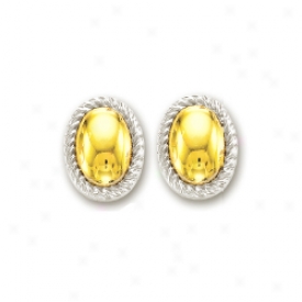 14k Two-tone Shiny Bold Oval Earrings