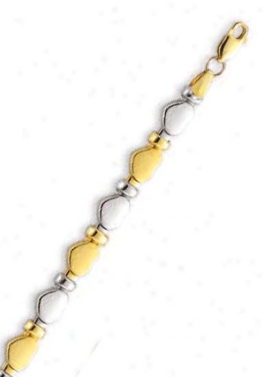 14k Two-tone Simple Heart Hugs And Kisses Bracelet - 7.25 In