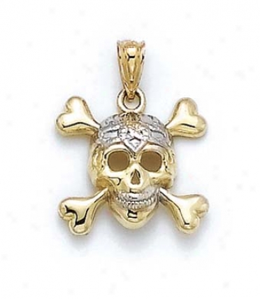 14k Two-tone Skull And Crossbones Pendant