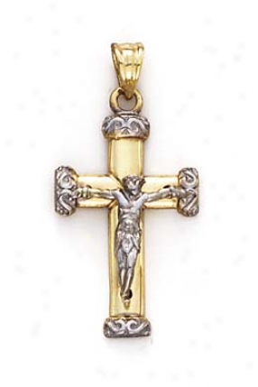 14k Two-tone Little Crucifix Pendant