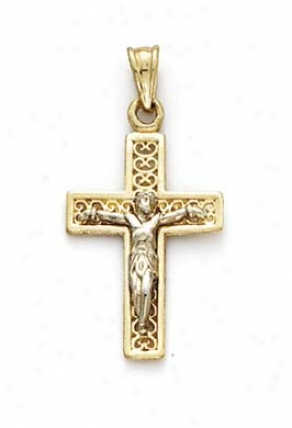 14k Two-tone Small Filigree Back Crucifix Pendant