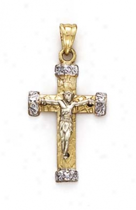 14k Two-tone Small Nugget Crucifix Pendant