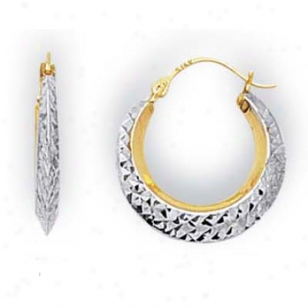 14k Two-tone Small Round Diamond-cut Hoop Earrings