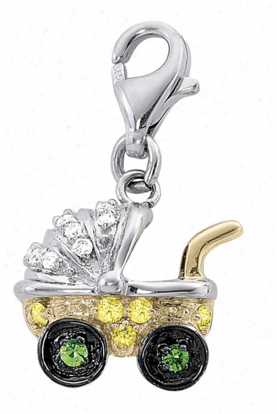 14k Two-tone Stroller Yellow Sapphire And Diamond Charm