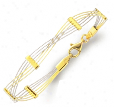 14k Two-tone Stylish Crisscross Bracelet - 7 Inch