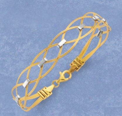 14k Two-tone Stylish Crisscross Bracelet - 7.25 Inch