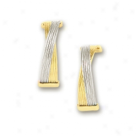 14k Two-tone Stylixh Crisscross Earrings