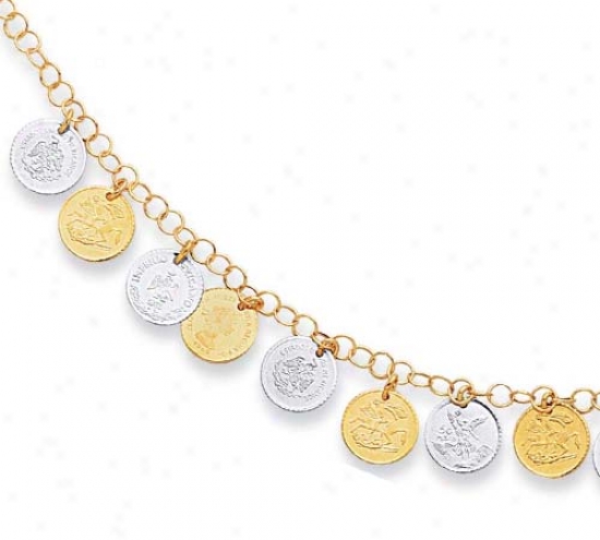 14k Two-tone Stylish Drop Coin Design Necklace - 17 Inch