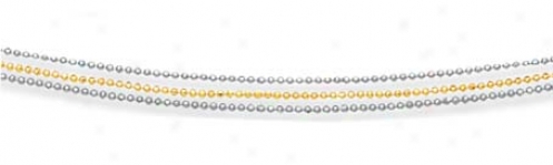 14k Two-tone Three Strand Beaded Necklace - 16 Inch