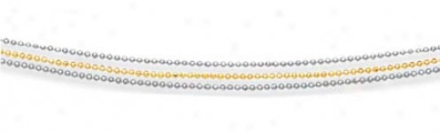 14k Two-tone Three Strad Beaded Necklace - 18 Inch