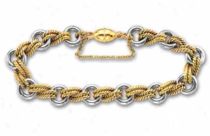 14k Two-tone Twisted And Round Rolo Bracelet - 7.5 Inch