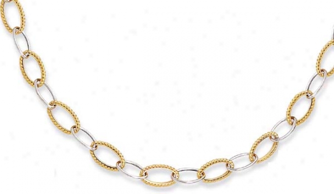 14k Two-tone Twisted Design Fancy Oval Link Necklace - 18 In