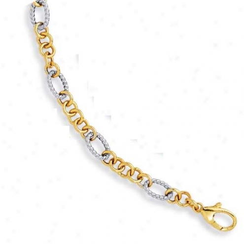 14k Two-tone Twisted Pleasing conceit Station Link Bracelet - 7.25 Inch