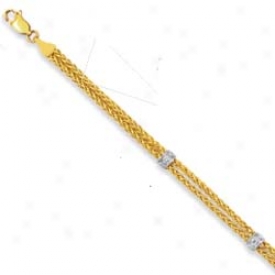 14k Two-tone Two Rows Wheat Bracelet - 7.25 Inch