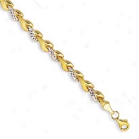 14k Two-tone Wheat Shaped Diamond Cut Bracelet - 7.25 Imch