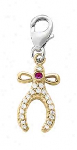 14k Two-tone Whisbone Pink Sapphire And Diamond Charm