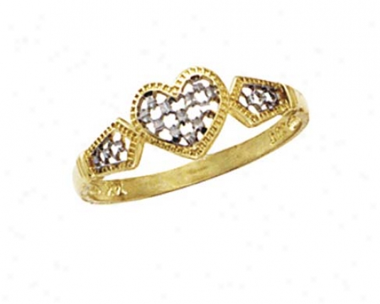 14k Two-tone X Diamond-cut Hart Ring