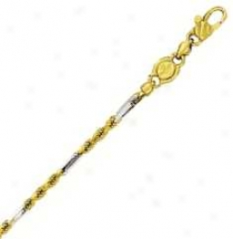 14k Twotone Gold 7 Inch X 2.4 Mm Figaro Rope Combo Bracelet
