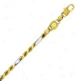 14k Twotone Gold 8 Inch X 3.0 Mm Figaro Rope Combo Bracelet