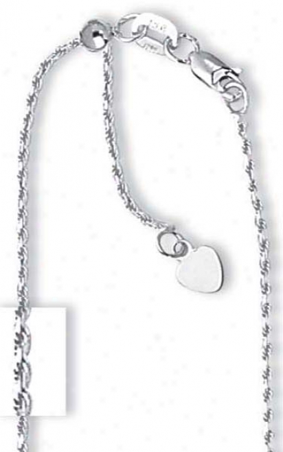 14k White 1 Mm Adjustable Rope Chain Necklace - 22 Inch