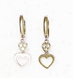 14k White 1 Mm Round Cz Petite Heart Hinged Earrings