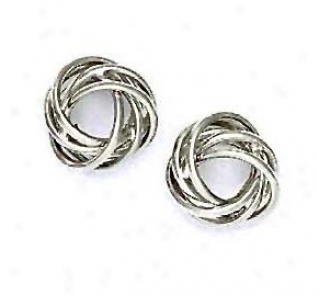 14k White 14 Mm Love-knot Friction-back Post Earrings