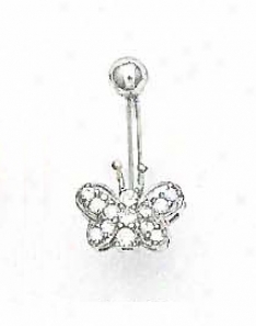 14k White 1.5 Mm Roound Cz Butterfly Belly Ring